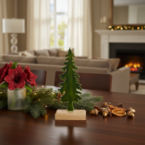 Product Metal Christmas Tree with Wooden Base, 26cm, Green