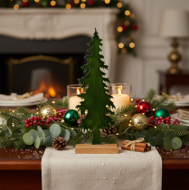 Product Decorative Metal Christmas Tree on Wooden Base, 46cm, Green, Indoor Decoration