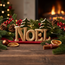 Product Wooden Christmas Decoration "Noel" with Two Trees 18cm