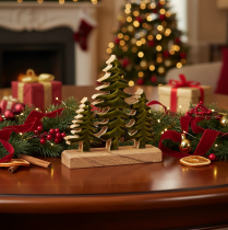 Product Decorative Wooden Christmas Tree on Mango Wood Base, 20 cm