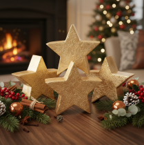 Product Wooden Gold Star Decorations 10cm for Indoor Use – Set of 3