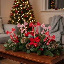 Product Wooden Bow Bouquet Sticks, 32cm, Red & Pink, Set of 12
