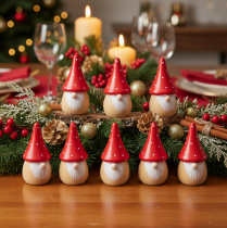Product Wooden Mini Gnome Figurines with Red and White Mushroom Hats, 10cm, Set of 6