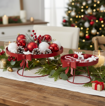 Product Metal Display Tray Set with Stand and Decorative Bow, Red, 30cm and 25cm, 2-Piece Set