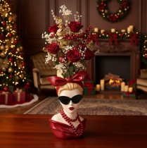 Product Woman Head Vase with Sunglasses and Pearl Necklace, 30cm, Polyresin