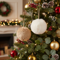 Product Synthetic Pom-Pom Christmas Tree Ornament 10cm in White or Brown