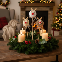 Product Reindeer Pom-Pom Christmas Decorative Picks, 24cm, Brown, Beige, and White, Set of 12