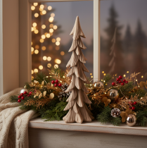 Product Decorative Flocked Tree 44cm Brown Plastic Christmas Tabletop Decoration