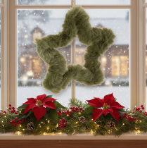 Product Green Faux Fur Star Hanging Decoration 21cm Set of 4