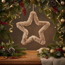 Product Decorative star-shaped faux fur decoration for hanging, 30cm, 3 pieces