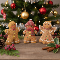 Product Decorative Artificial Gingerbread Figures Set of 3 – 8 cm, Brown, Red, White