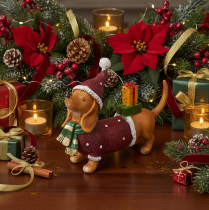 Product Dachshund Christmas Ornament with Gift and Santa Hat, 18cm, Polyresin