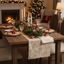 Product Polyester Table Runners Set with Bow Motif 35x120cm Beige and Cream