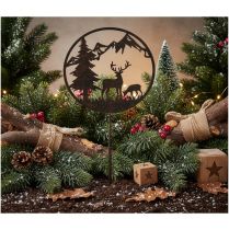 Product Metal Garden Stake with Deer and Pine Tree Design, 100cm Height