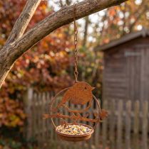 Product Metal bird for hanging, feeding place, bird with hook patina 11.5×13cm
