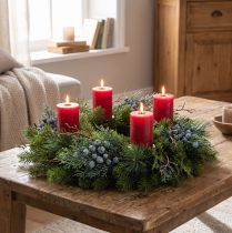 Product Decorative branch, artificial juniper with cones, blue washed, 25cm, set of 2