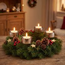 Product Tealight holder for sticking Advent wreath silver Ø4cm 8 pcs