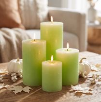 Product Pillar candles colored lime green various sizes