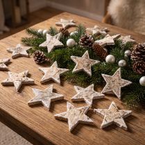 Product Birch stars natural snow-covered 6.5cm 30 pcs