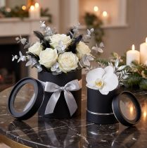 Product Flower box round cardboard black, silver Ø10/12cm set of 2