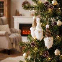 Product Decorative hanging Christmas gnome white brown H11cm 3 pcs