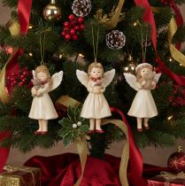 Product Set of 3 Vintage-Style Hanging Angel Decorations, Polyresin, 10cm, Beige/White/Red