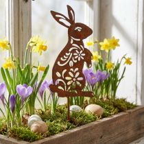 Product Garden Stake Rust Bunny Flower Pattern Garden Decoration Easter 9×15cm