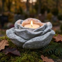 Product Rose grave decoration table decoration candle holder grey white Ø14cm H7cm