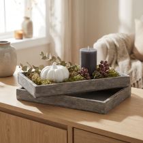 Product Set of 4 Rectangular Wooden Trays for Home Decor, Grey, 30x15x3cm
