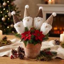 Product Christmas Gnomes Flower Pot Stakes White Brown 11cm 4pcs