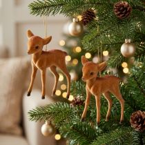 Product Decorative Figure Reindeer Young Brown 7.5cm flocked 2 pcs