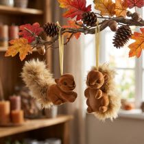 Product Squirrel Hanging Decorations Brown 2-Piece Set, 6cm, Plastic and Feather