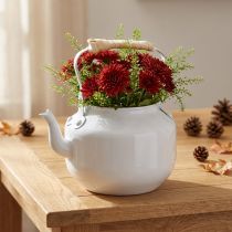 Product Decorative teapot, planter, metal, white, shabby chic, Ø8.6cm, H16cm, vintage decorative flower pot