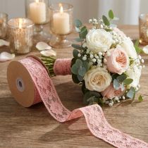 Product Lace ribbon old pink, decorative ribbon, vintage decoration, decorative ribbon, wedding decoration W25mm L15m