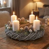 Product Pine wreath, natural wreath, shabby chic decorative wreath, Ø40cm, winter decoration, table wreath, Advent wreath