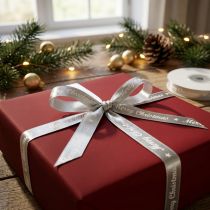Product Christmas ribbon Merry Christmas Ribbon Silver White 10mm 20m