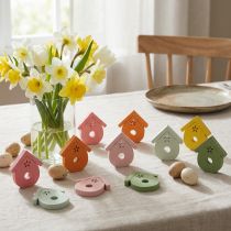 Product Scatter decoration bird house wooden table decoration colored 2.5-3.5cm 48 pcs