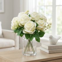 Product Artificial Roses Artificial Flower Bouquet Roses White Pick 42cm