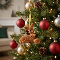 Product Velvet Fawn and Doe Hanging Ornament, 10x5x8.5 cm, Brown with White Spots