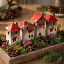 Product Romantic ceramic houses with heart motif – red & natural tones, 11 cm – lovingly designed winter decoration – 3 pieces