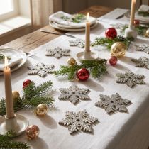 Product Snowflake wood 4cm light gold with glitter 72 pcs