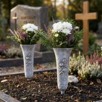 Product Grey Memorial Vase with Rose Motif, H26cm, Set of 2