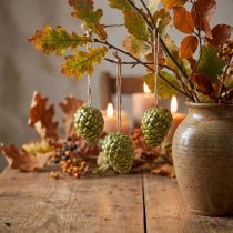 Product Green Ceramic Pine Cone Hanging Decorations – Set of 3, 5cm