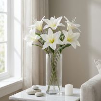 Product Artificial White Tiger Lily Bundle for Vases and Arrangements, 6 Stems, 29cm