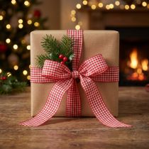 Product Gift ribbon with selvage 20m red checkered