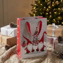 Product Gift bag with handles, gnome design, red, grey, white, 24×18×8cm, 4 pieces