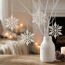 Product Snowflakes Decoration White Glitter Ice Crystals 10cm 12 pcs