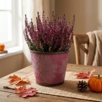 Product Plant pot with leaf decoration, autumn decoration, metal planter wine red Ø16.5 cm H14.5 cm
