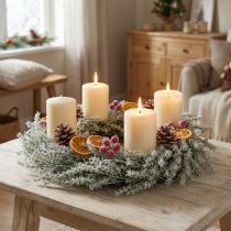 Product Decorative wreath larch artificial needle wreath snow-covered white grey Ø32cm