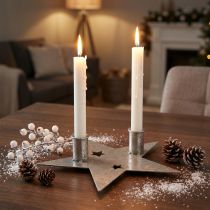 Product Candle decoration star, metal decoration, candle holder for 2 taper candles silver, antique look 23cm × 22cm